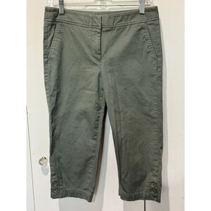 Women's Talbots Pedal Pusher stretch Capris Size 4 Green with button Trim